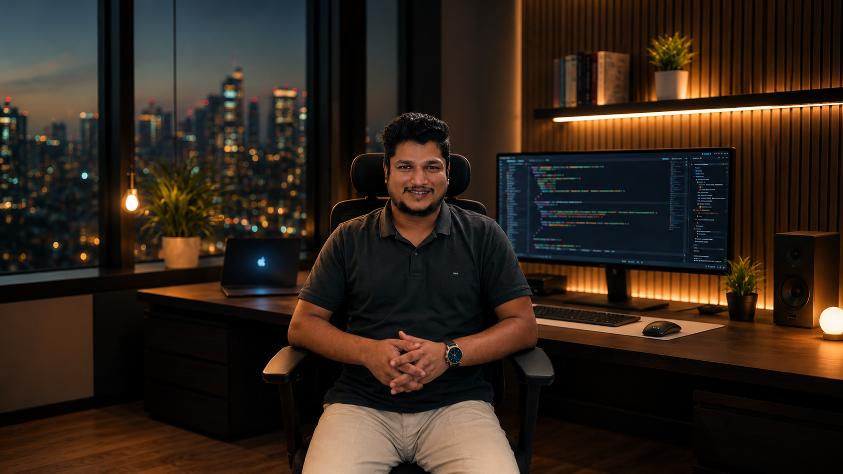 Developer office at night